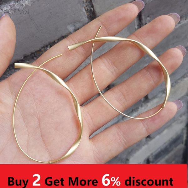 

aomu 2019 handmade matte metal gold silver geometric twist wave line big oval drop earrings for women girl party gift jewelry