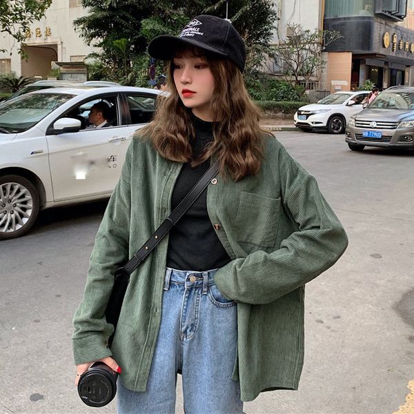 

women's collar long-sleeved coats autumn korean version new loose wild bf wind corduroy female student solid gd119, Black;brown