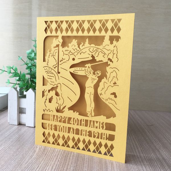 luxury gold hollow golf games life spirit laser cut pearl paper card father day wedding invitations birthday party multi color e greeting cards e golf wedding invitations