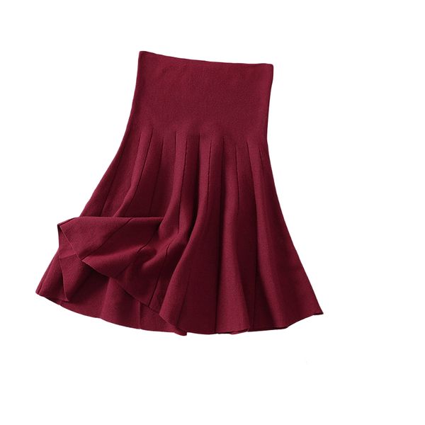 

вязаная юбка короткие женщины плиссированные мини casual elastic flared свитер юбки женский midi высокой талией юбка женщина micro, Black