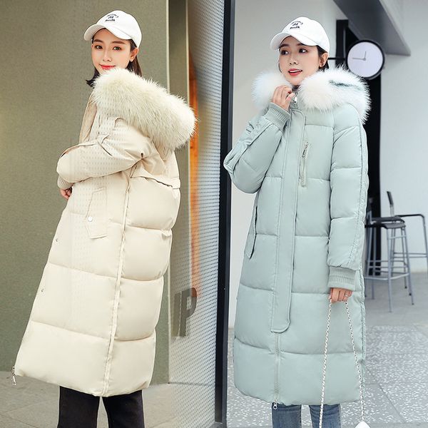 

korean-style winter new products loose-fit cotton-padded clothes long hooded down jacket cotton-padded clothes women's thermal l, Blue;black