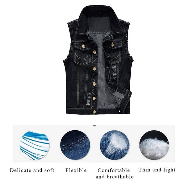 

dihoe fashion summer jeans sleeveless jackets men plus size 6xl denim jeans vest men cowboy denim vest mens waistcoat, Black;white