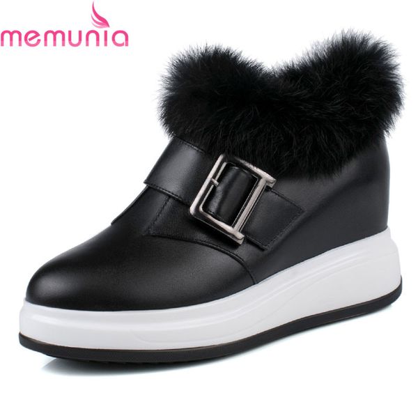 

memunia 2020 new arrive genuine leather ankle boots flat heel round toe platform shoes woman winter keep warm women boots, Black