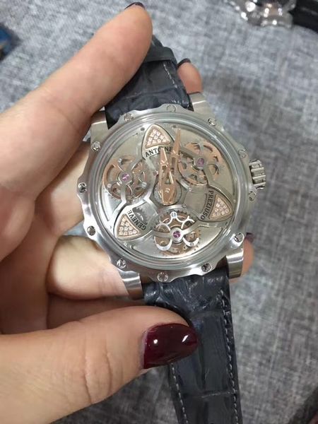 

watch 45mm antoine diamond stainless steel mechanical men watch wristwatch waterproof preziuso, Slivery;brown