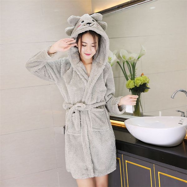 

women night robe nightwear robe women winter thick sweet cute korean-style pajamas winter long autumn and warm, Black;red