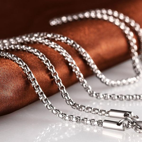 

gomaya 2mm round grid retro 316 stainless steel rolo distribution chain necklace for women men fashion jewelry wedding gift, Silver