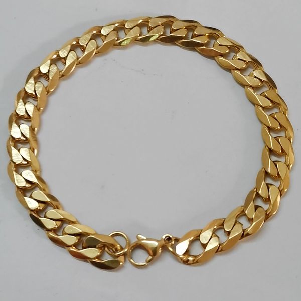 

8mm men's bracelets gold color stainless steel curb cuban link chain bracelets for men wholesale jewelry gift 9, Golden;silver