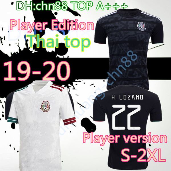 

player version 2020 mexico soccer jersey national new away white 19 20 black chicharito lozano guardado carlos vela raul football shirts, Black;yellow