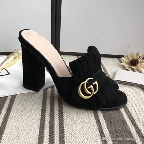 

luxury slippers womens fashion real leather bottom sandals 7.5cm and 10cm high-heeled slippers casual shoes flip flops with original box, Black
