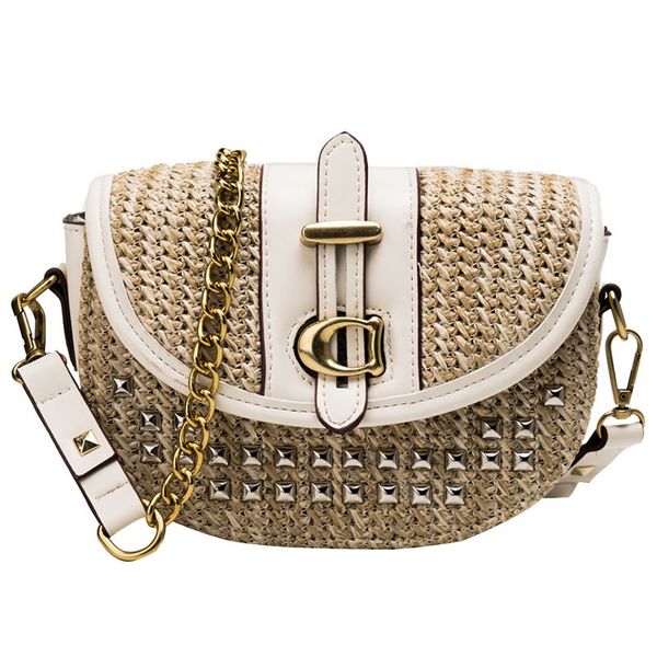 

new casual straw single shoulder messenger bag korean version of the wild chain saddle bag