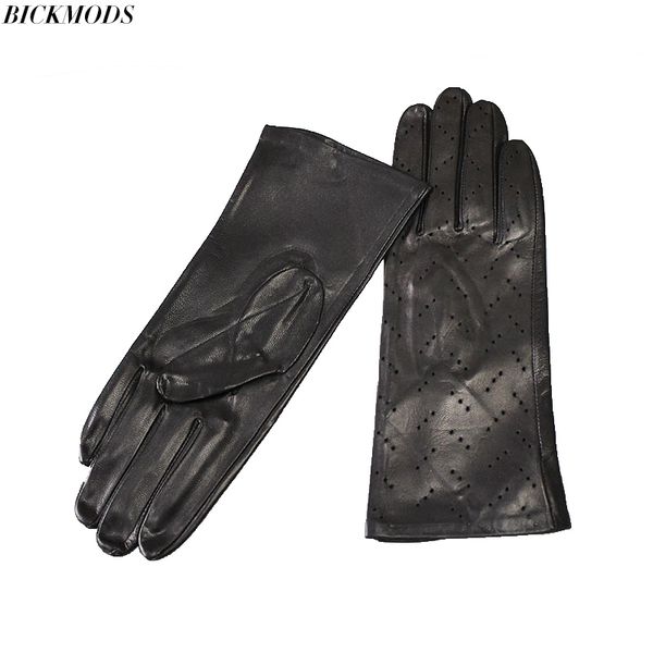 

leather gloves new women single leather unlined thin section perforated hollow spring and summer driving goatskin driver gloves, Blue;gray