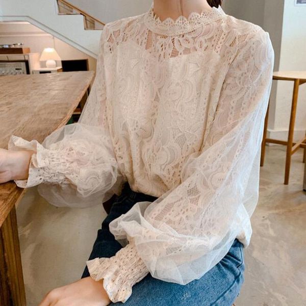 

vestidos verao ropa mujer fashion plus size women long puff sleeve floral lace o-neck casual ladies solid, White