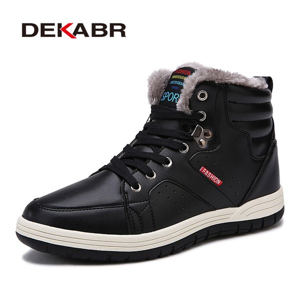 

dekabr super warm winter men boots autumn snow boots men waterproof soft pu leather footwear shoes ankle, Black