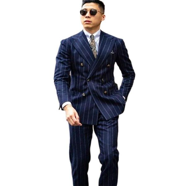 

navy stripe mens suits slim fit two pieces jacket pants wedding tuxedos for groom mens suit classic fit clearance, Black;gray