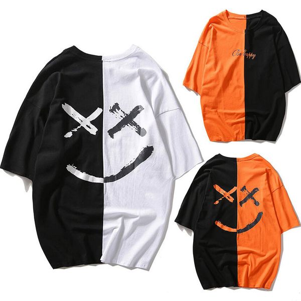 

T-shirt men funny Unisex Casual Teen's Printed Smiling Face Fashion Top Men's Casual O-neck high street male boys tops tee shirt