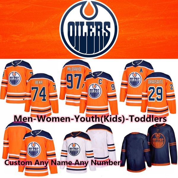 

2020 season edmonton oilers jerseys 97 connor mcdavid 29 leon draisaitl 93 ryan nugent hopkins 89 sam gagner 74 ethan bear hockey jerseys, Black;red