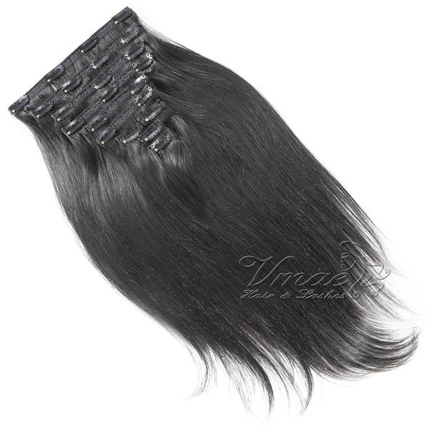 

vmae 200g natural color full cuticle aligned clip ins european brazilian virgin human women silky straight hair extensions remy unprocessed, Black;brown