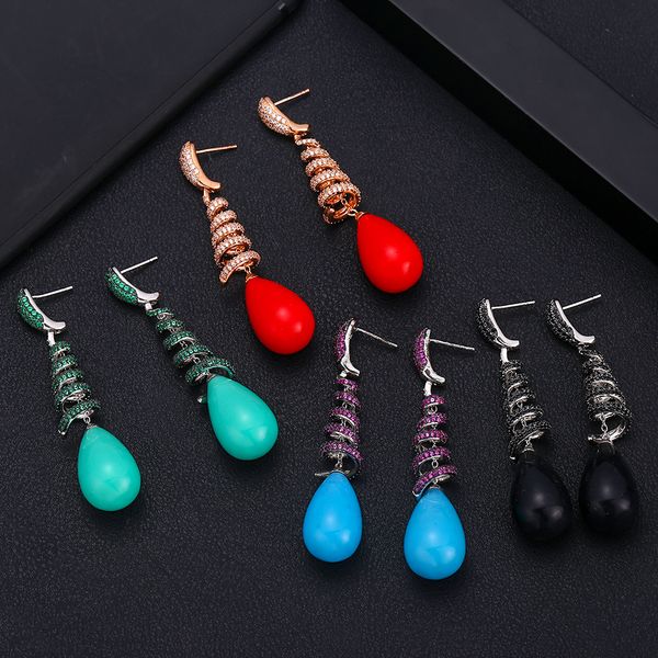 

janekelly better new fashion clear water drop design cubic zirconia long dangle tassel earrings for women jp25, Silver
