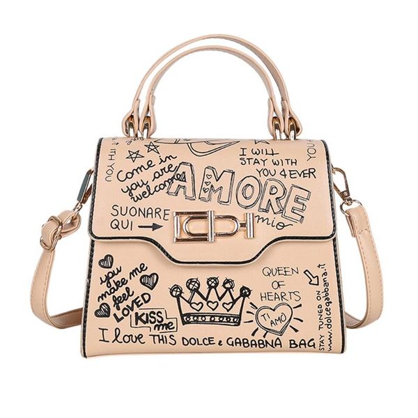 

women graffiti handbags leather small tote bag fashion shoulder crossbody bags #d