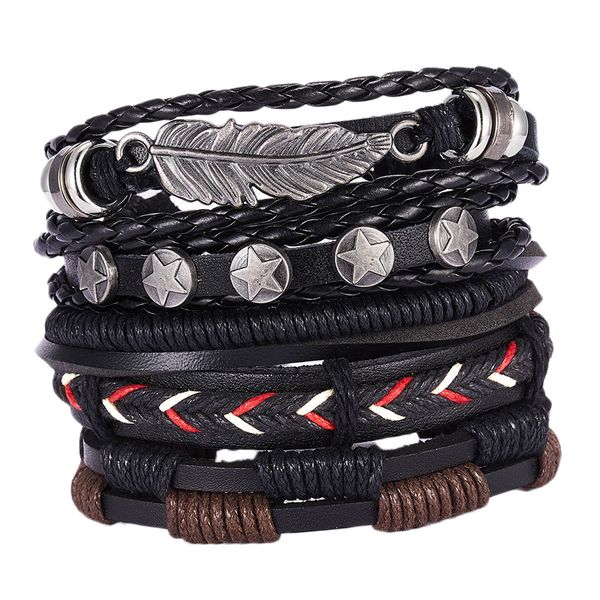 

women men pu leather cuff bracelet - adjustable braided wrap bangle wristband handmade multi layer jewelry - bohemian style bracelets set, Golden;silver