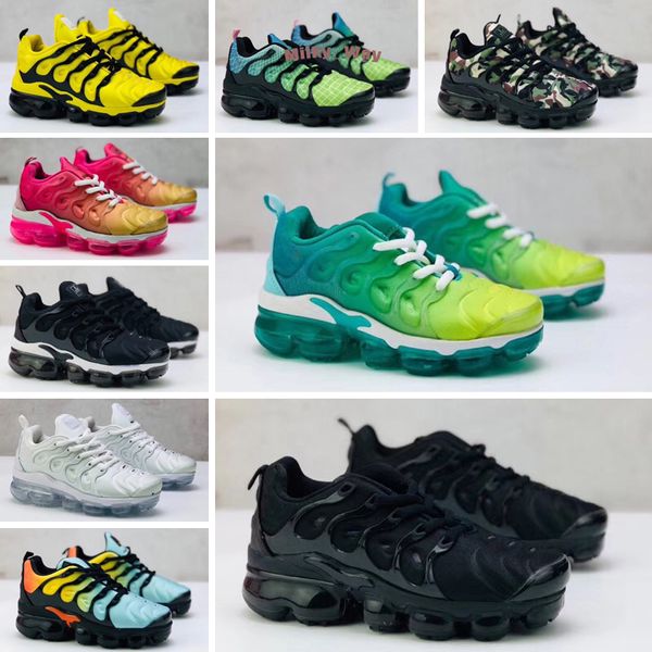 

kids children tn plus running shoes baby boy gril designer white black multi yellow pink trainer sneakers tns army green fashion casual shoe