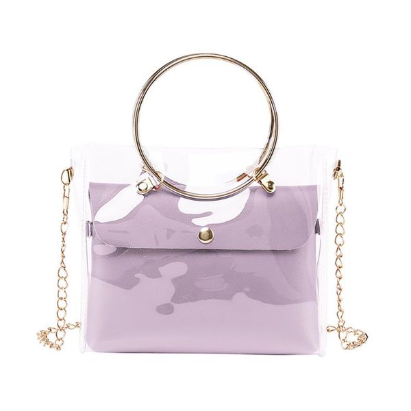 

transparent shoulder bag women girls small handbag chain strap fashion metal handle summer beach purse crossbody tote