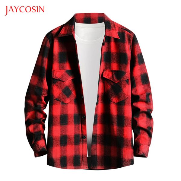 

joycosin men shirt 2019 winter new casual fashion male clothes flannel plaid long sleeve street double pocket men shirts, White;black