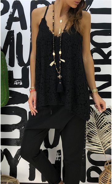 

Condole Belt Lace Tshirts Sleeveless V-Neck Backless Designer Sexy Tops Fashion Women Summer Female Clothes Vest