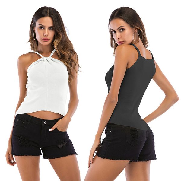 

womens designer slim-fit v-neck knitted white camisole