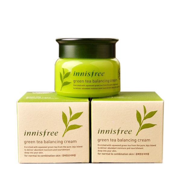 

great quality innisgreen tea balancing cream moisturizing face care skin care cream lotion 50ml 150pcs, White