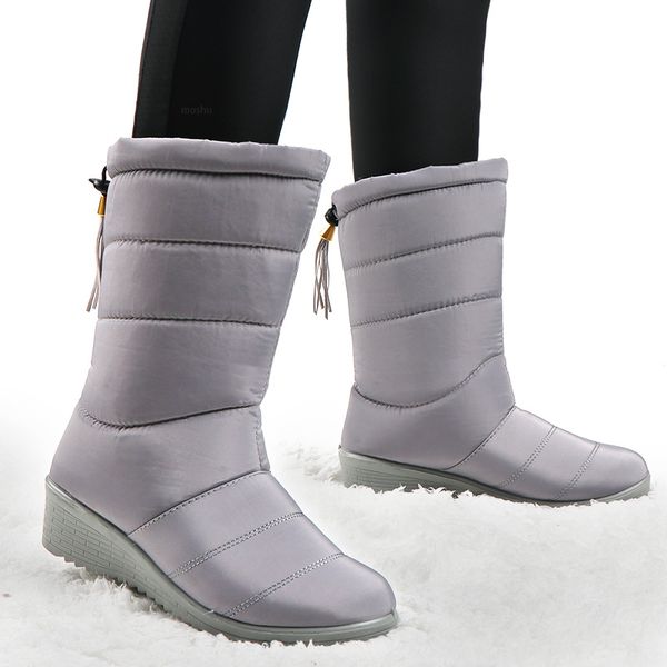 

women boots mid-calf down boots high bota waterproof ladies snow winter shoes woman plush insole bota feminina 2019, Black