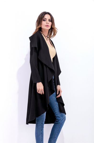 

autumn solid long coats and jackets women 2019 long sleeve ruffles causal x-long jacket plus size ladies notched slim coat nz19.11-366, Tan;black