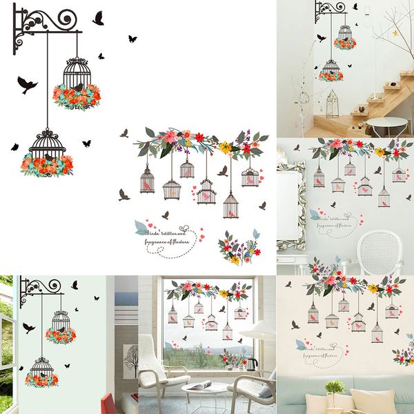 

colorful wall decal wallpaper bird cage wall stickers pvc living room home decor self-adhesive gift fashion stickers