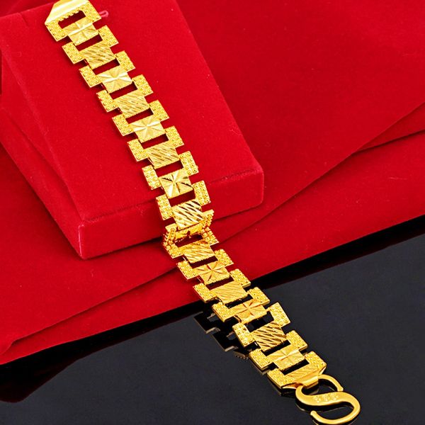 

20mm thick wide wristband chain link 18k yellow gold filled classic mens bracelet hip hop rock style jewelry, Black