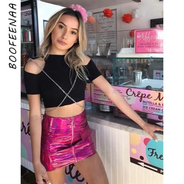 

boofeenaa iron chain off-shoulder hollow out black t shirt women gothic crop summer womens clothing c84-az47, White