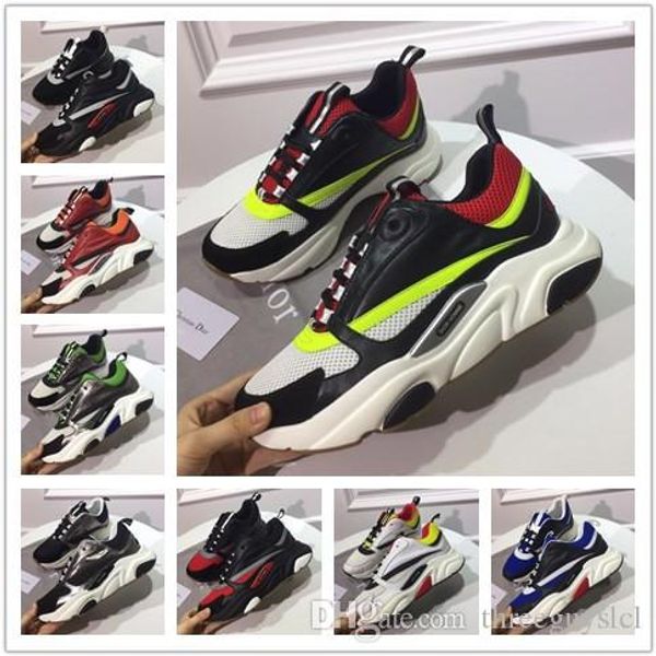 

canvas and calfskin trainers designer sneakers mens womens b22 trainers technical knit colorful running shoes lovers sports shoe, Black