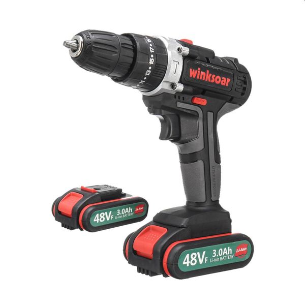 

48vf 2-speed cordless electric screwdriver impact drill 25+1 torque rechargeable 2xli-ion battery electric drill power tools