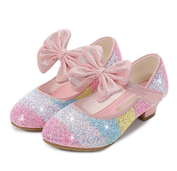 

girls wedding shoes new spring summer high heels dress shoes gold pink kids party for girls  color, Black;red