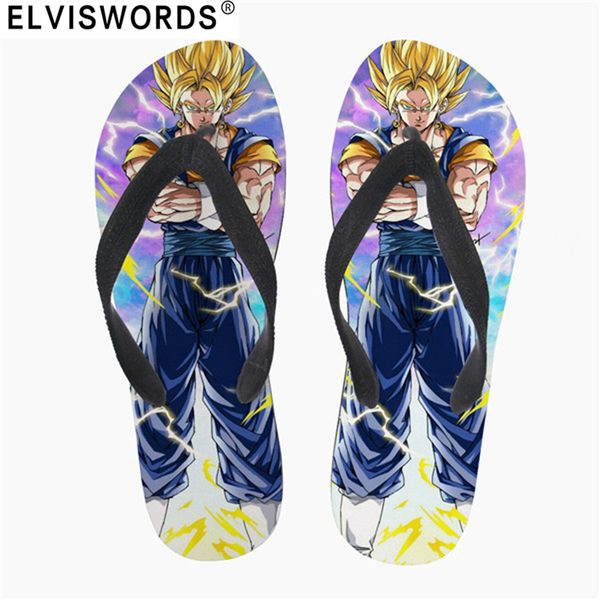 

elviswords fashion custom diy image print men flip flops cool son goku slippers dragon z ball mens summer flip-flop, Black