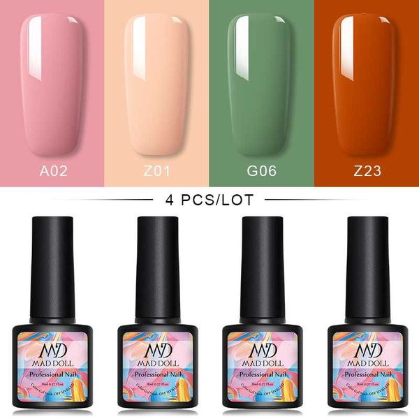 

mad doll 4pcs/set color nude nail diy design gel set glitter uv gel nail polish set soak off art led polish, Red;pink
