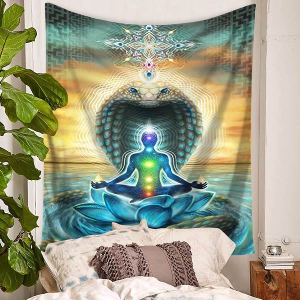 Buddha Statue Hanging Wall Tapestry Blanket Polyester Bedspread