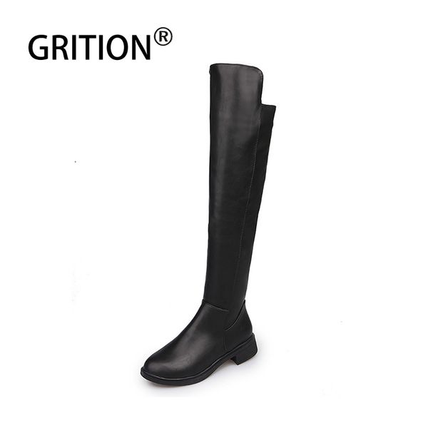 

grition winter boots women over-the-knee boots fashion 2019 pu leather high long platform ladys warm snow shoes party, Black