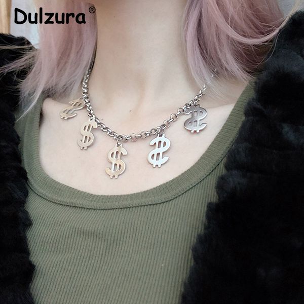 

punk style dollar sign pendant necklaces women harajuku unique design stainless steel choker chain chic street necklace pendants, Golden;silver