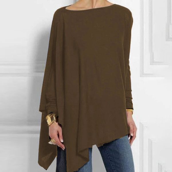 

женщины длинные свободные нерегулярные топы рубашка с длинным рукавом асимметричный пуловер блузка, White;black