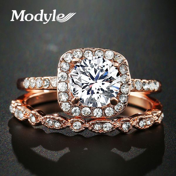 

modyle 2018 new fashion rose gold color bijoux fashion square cubic zirconia wedding engagement ring for woman, Slivery;golden