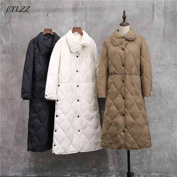 

ftlzz women long coat autumn winter 90% ultra light white duck down jacket female down coat parka outerwear, Black