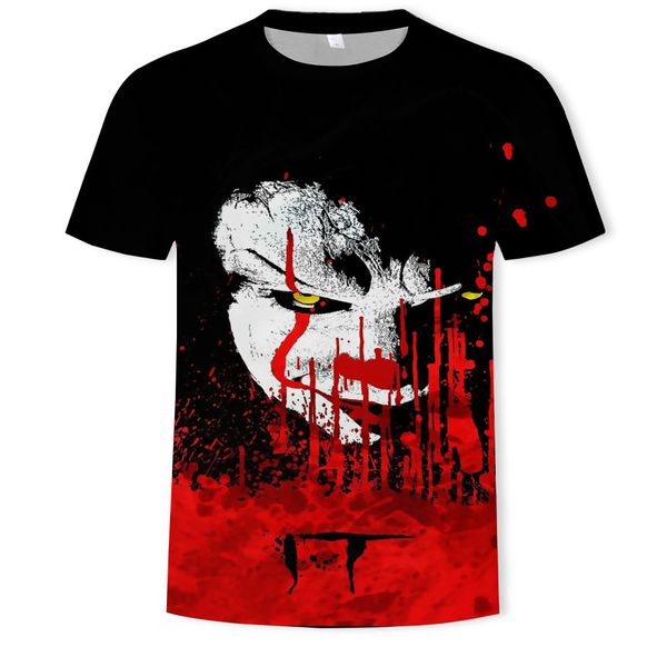 

mens designer special american movie clown 3d digital printing short sleeve round collar t-shirt, White;black