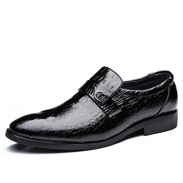 

fashion mens dress oxfords crocodile pattern pointed-toe wedding shoes for man buckle slip-on formal shoes dresses shoes, Black