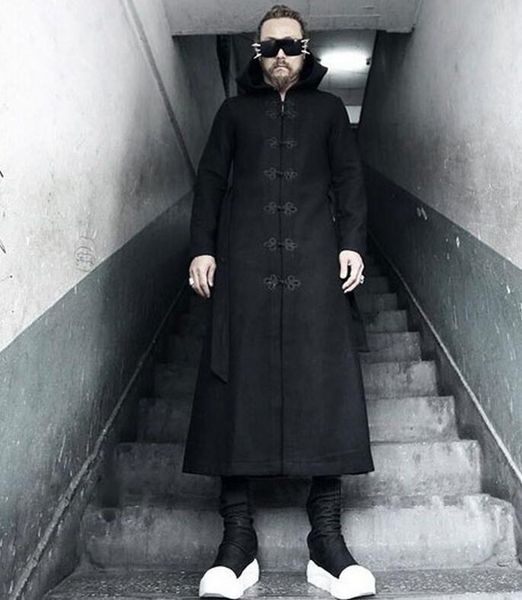

m- 2019 winter men new cultivate one's morality fashion long plate buckle warm overcoat, Black