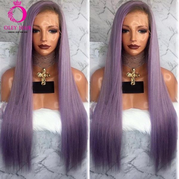 

oley hair wavy ombre purple glueless synthetic lace front wig heat resistant long straight braided wigs for black women